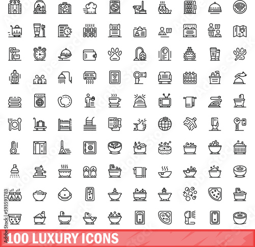 100 luxury icons set. Outline illustration of 100 luxury icons vector set isolated on white background