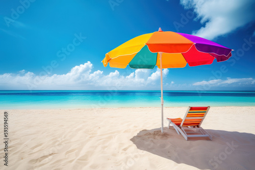 Umbrella and chair beach on tropical beach background. Generative ai. © tonktiti