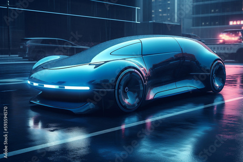 Future of Transportation concept, electric, hydrogene car in futuristic city (Generative AI) © ELmidoi-AI