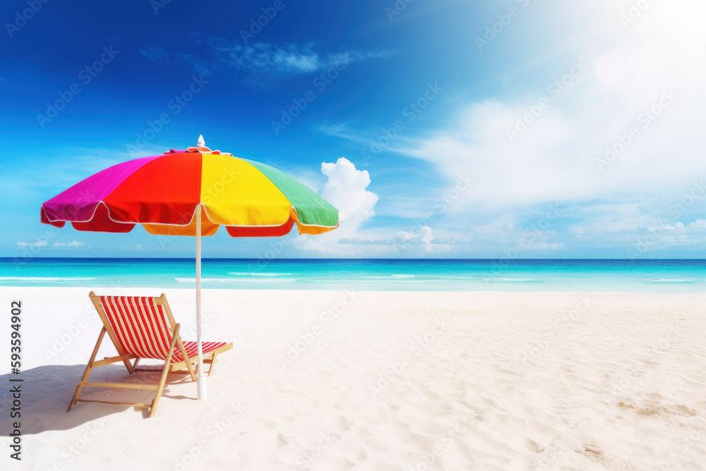 Umbrella and chair beach on tropical beach background. Generative ai.