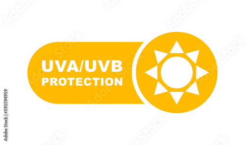 UVA UVB protection icon. UV protection. Sun protect for skin. SPF icon for sunscreen or skin cosmetics packaging. Vector Illustration.