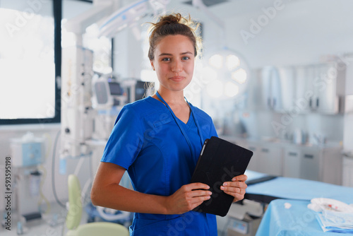 Portrait of young nurse in surgical department.