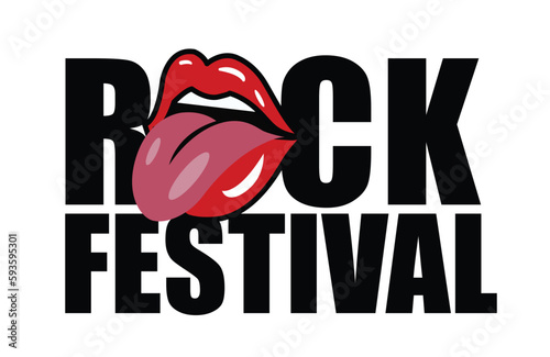 Rock festival logo with red lips and tongue