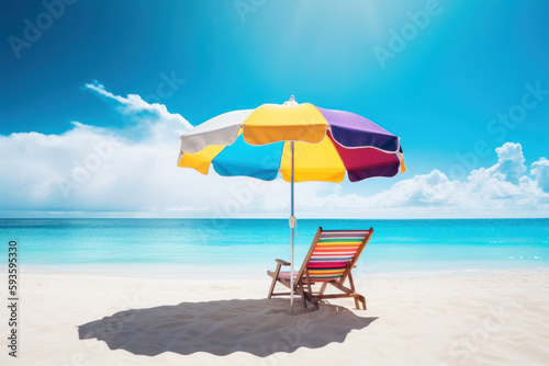 Umbrella and chair beach on tropical beach background. Generative ai.