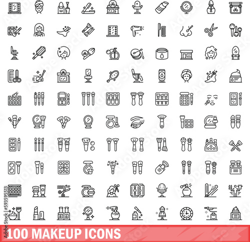 100 makeup icons set. Outline illustration of 100 makeup icons vector set isolated on white background