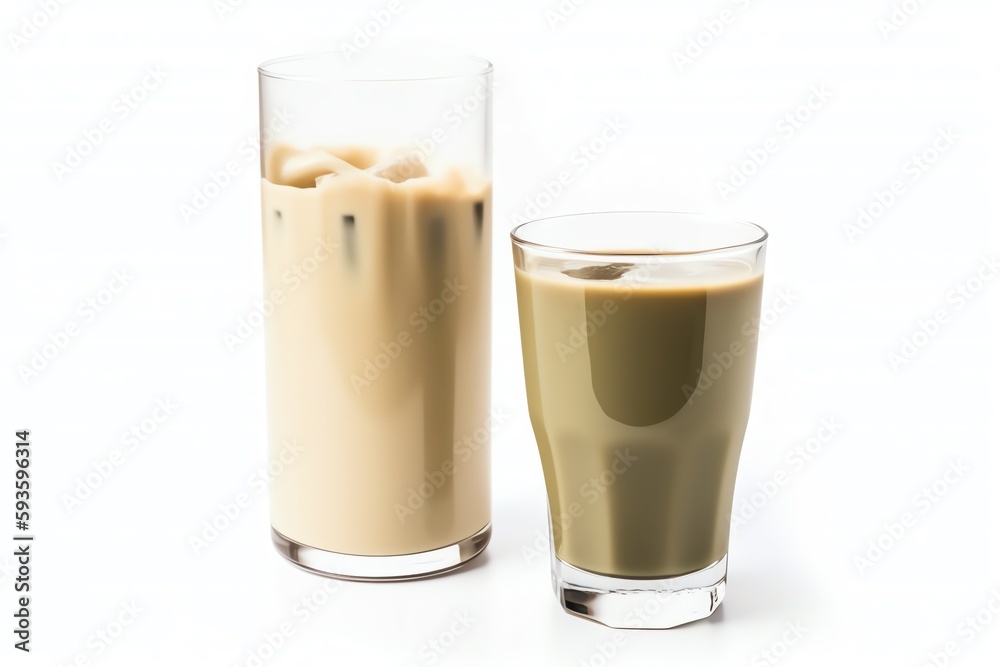 Khaki juice and white chocolate on a white background. Generative AI