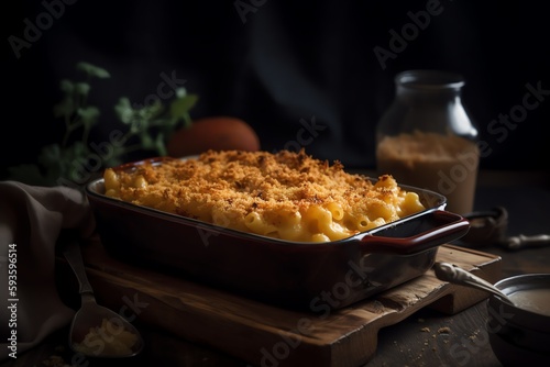 Classic golden baked mac and cheese. Generative AI