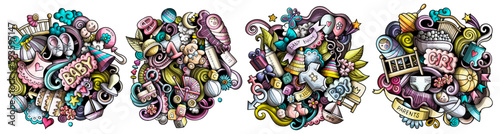 Baby cartoon vector doodle designs set