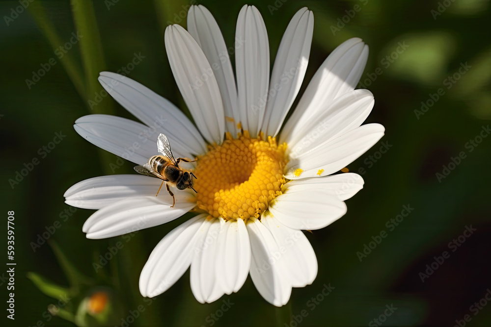 bee pollinating a daisy flower in the field. Ai generative bee pollinating a daisy flower in the field. Ai generative