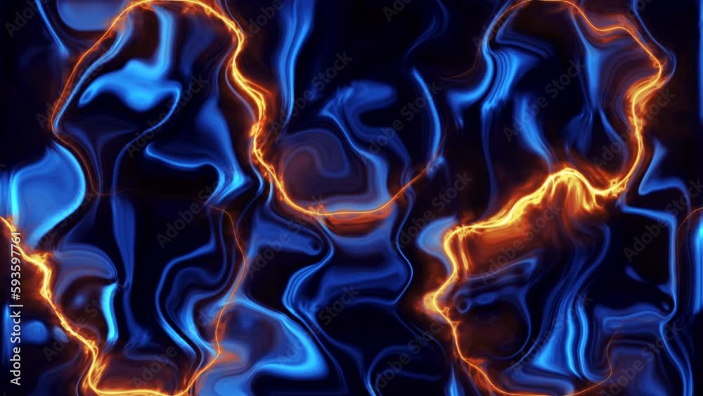 Abstract blue liquid marble texture background with neon glowing fire flames animation 4k footage Abstract blue liquid marble texture background with neon glowing fire flames animation 4k footage