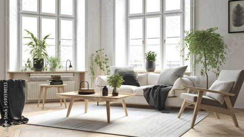 Minimalist Living Room Interior  Modern interior design  3D render  3D illustration