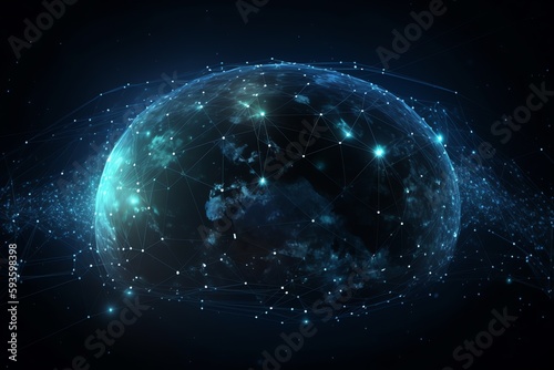 Futuristic global network background for satellite internet connection and business intelligence technology. Generative AI