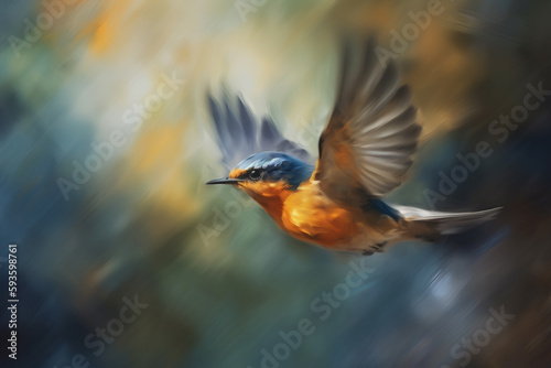 Jewel of the Sky: A Colorful Painting of a Hummingbird in Flight © artefacti