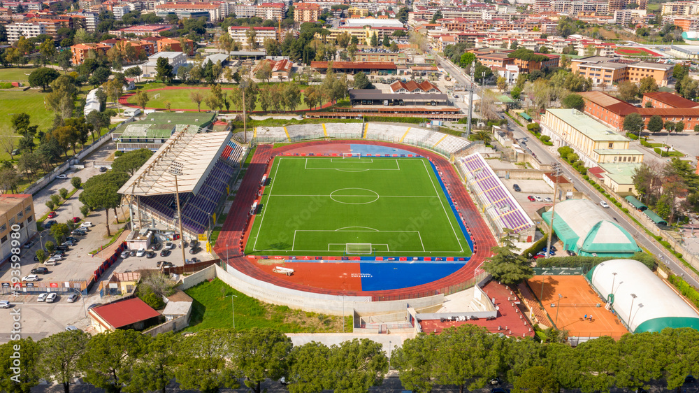 Caserta, Italy April, 2023 Aerial view of the municipal stadium