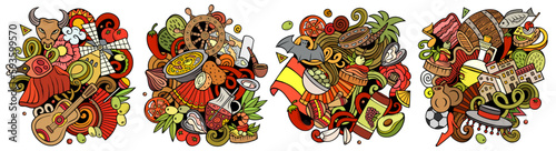 Spain cartoon vector doodle designs set.