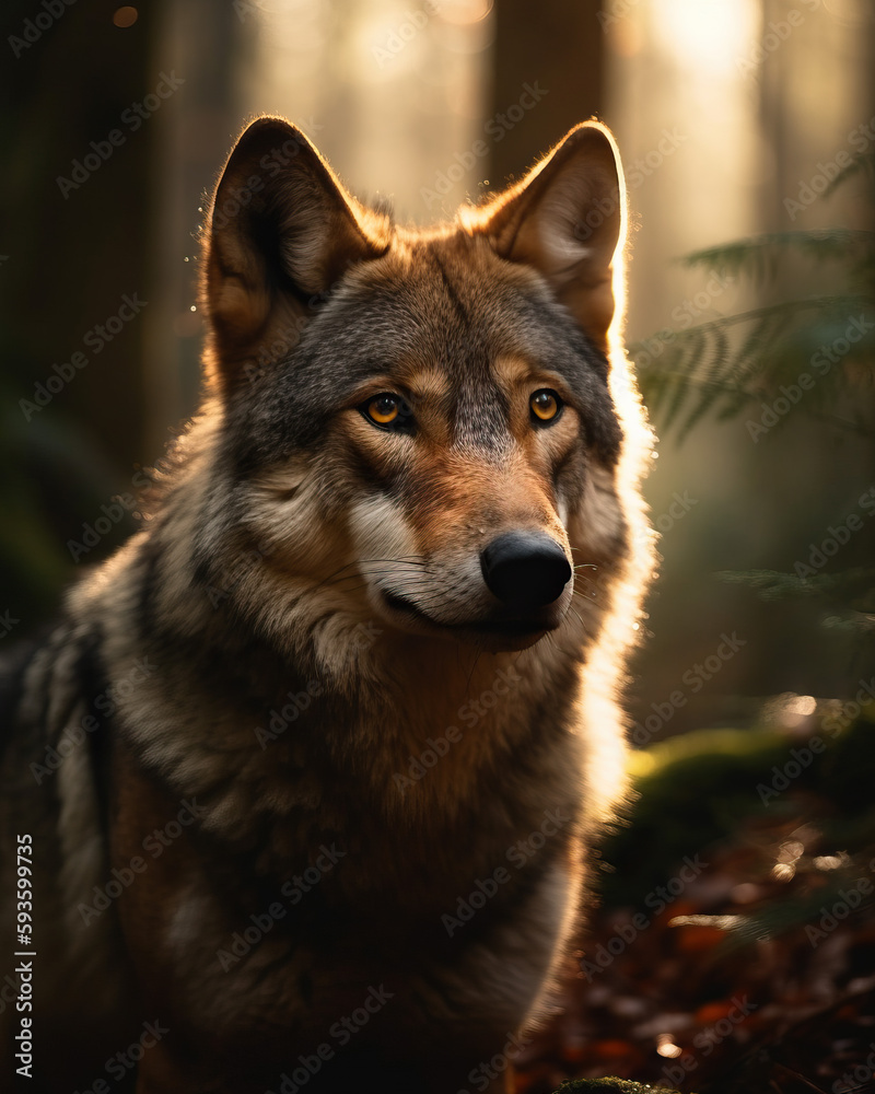 Ein Wolf im dichten Wald im Schwarzwald - generative ai