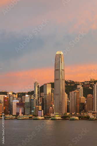 Victoria Harbour of Honh Kong city at dusk