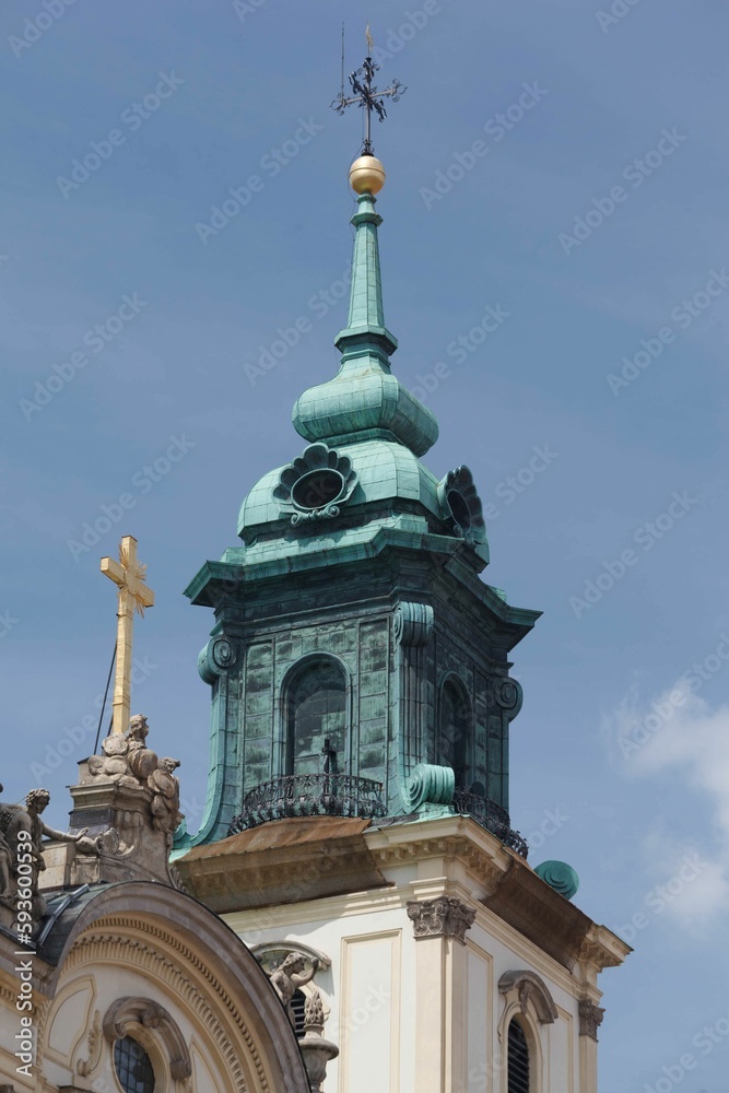 Tower of the Holy Cross Church in Warsaw, Poland