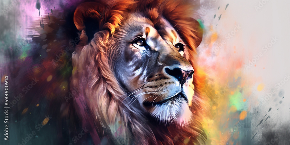 Fototapeta premium Vibrant Watercolor Portrait of a Majestic Lion