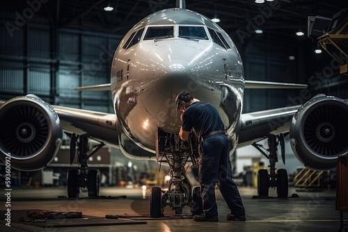 aircraft maintenance technician working on turbine illustration generative ai