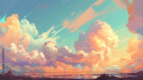 Psychedelic colors sunset sky background