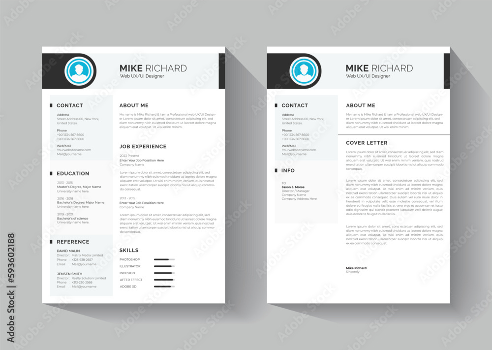 Professional Modern Clean Resume and Letter Cover layout Template