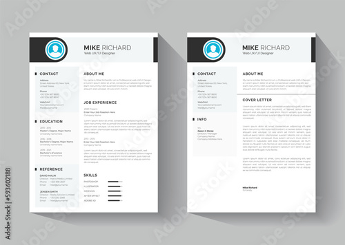Professional Modern Clean Resume and Letter Cover layout Template