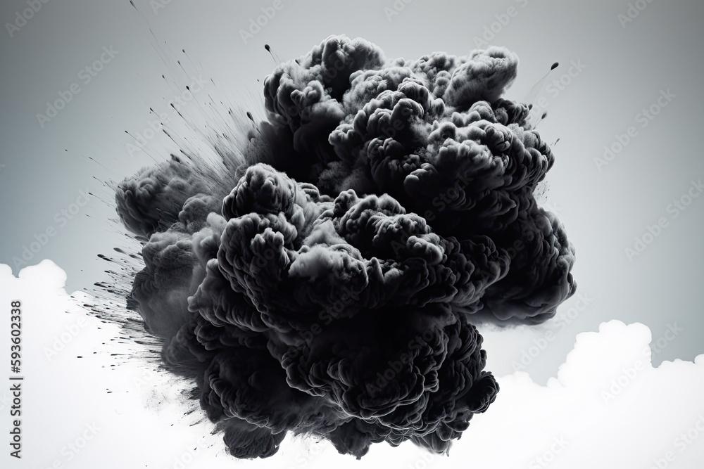 black smoke isolated on white created with Generative AI technology