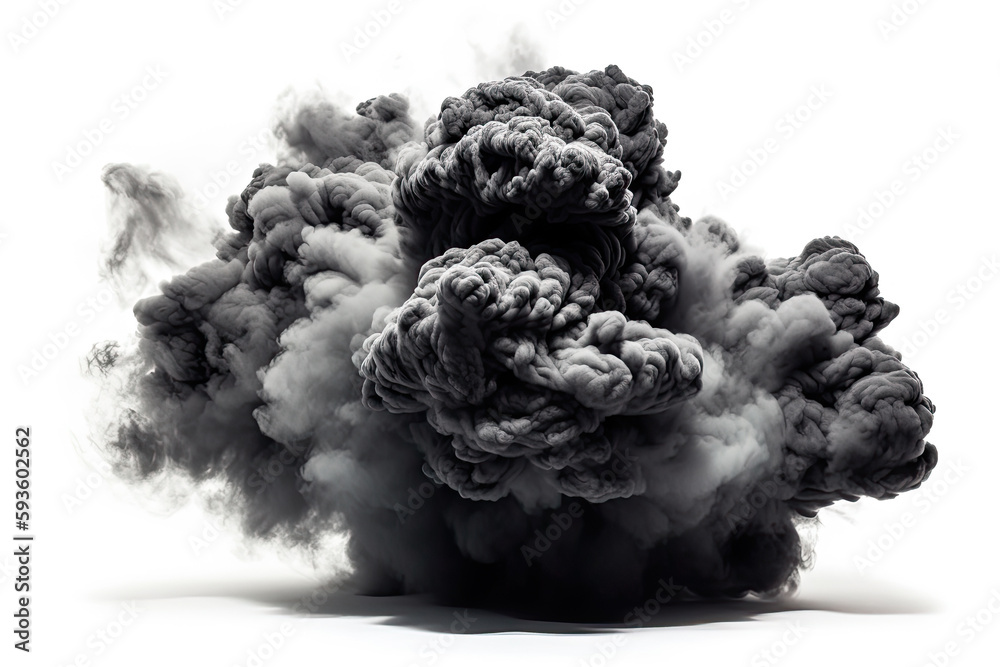 black smoke isolated on white created with Generative AI technology