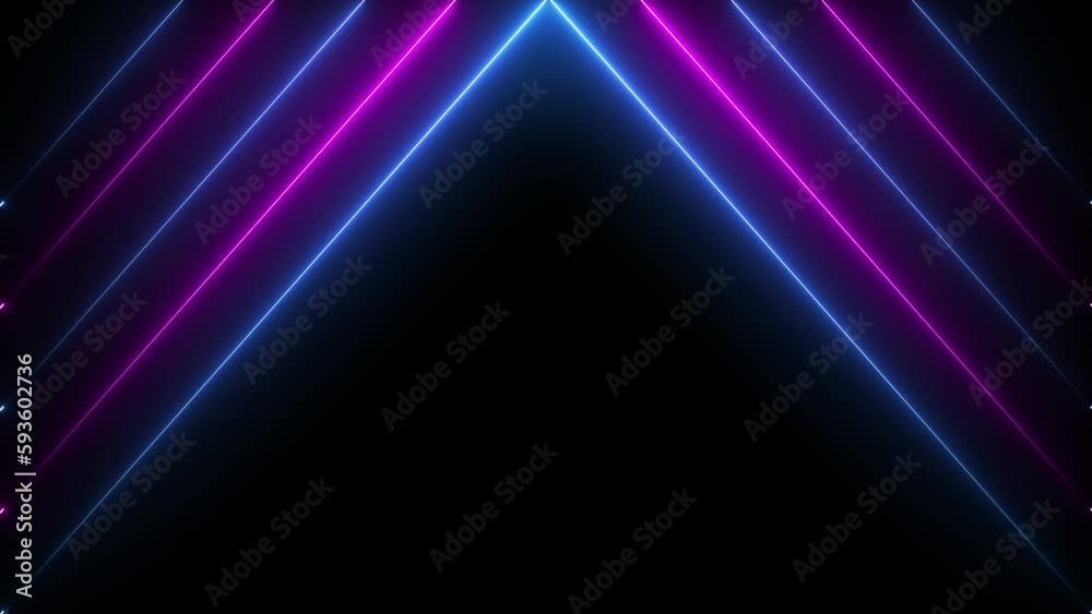 Loop animation blue and pink neon light triangle shape laser line animated abstract background 4k footage