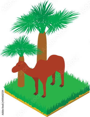 Camel animal icon isometric vector. Arabian camel standing in green grass icon. Fauna, zoo dweller photo