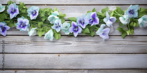 Blue Blossoms on Light Wooden Background