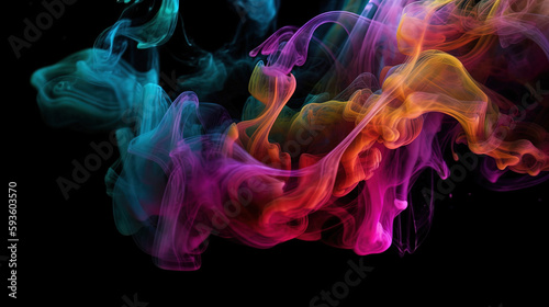 Abstract colorful smoke. Neon cyberpunk background. Futuristic radiance. Generative AI. © Absent Satu