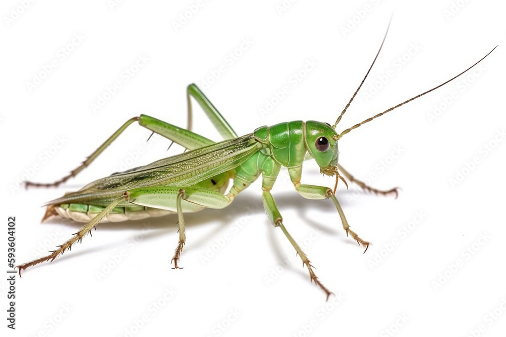 Close-up of a Green Cricket Isolated on White Background, Generative AI Close-up of a Green Cricket Isolated on White Background, Generative AI