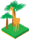 Big giraffe icon isometric vector. Giraffe animal standing in green grass icon. Fauna, wildlife, environmental protection