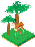 Antelope icon isometric vector. Young antelope animal standing in green grass. Fauna, wildlife, environmental protection