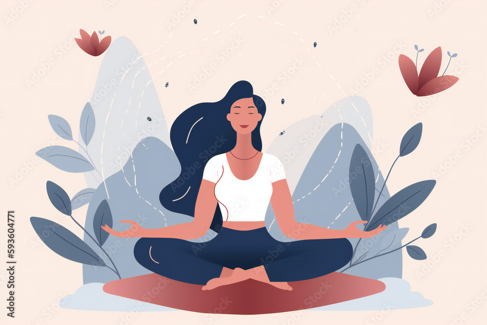 A Woman Meditating in the Forest. Serenity and Connection with the Natural World created using Generative AI