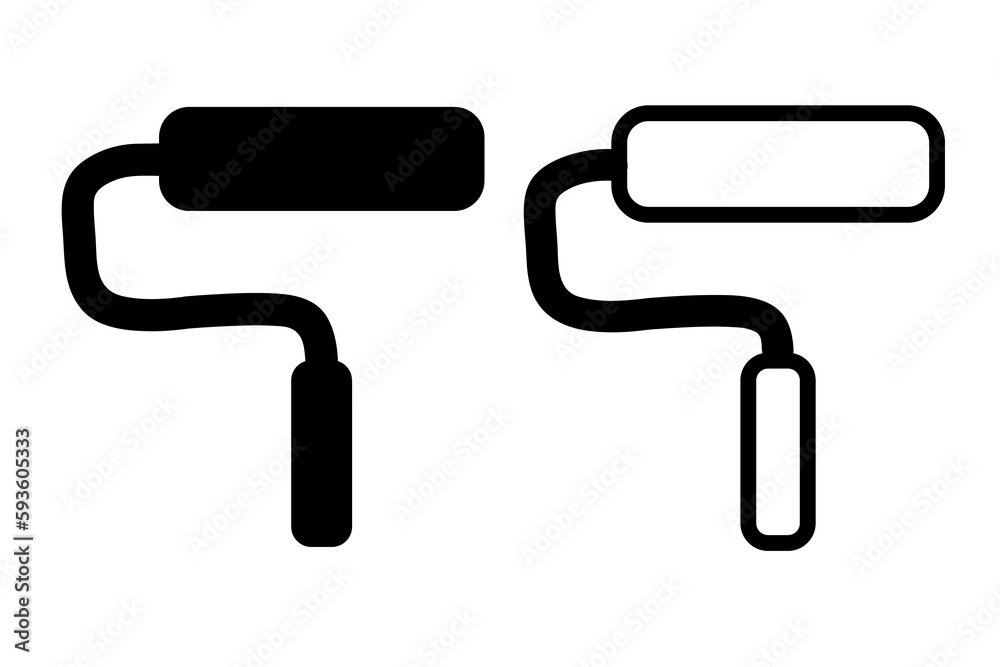 roller brush, simple set vector icon, silhouette and outline roller brush, simple set vector icon, silhouette and outline