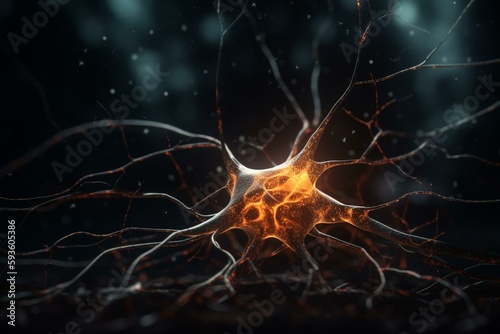 neuron, neuron transmits a signal, nerve node, neural network, 3D rendering. Generative AI