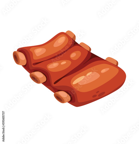Concept Grill barbecue meat ribs. The illustration features a delicious barbecue spread on a white background. Vector illustration.