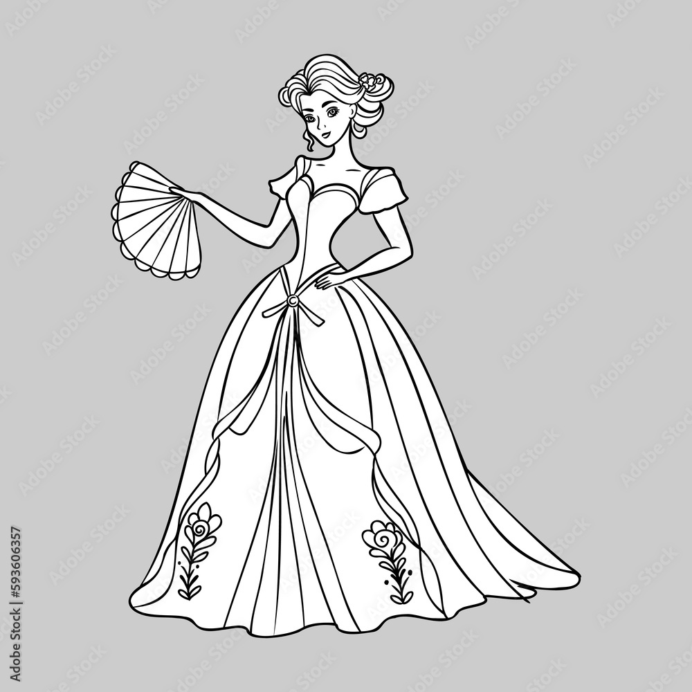 Fototapeta premium Cute little princess, Hand drawn art. Colorful art for coloring book, fashion, games, cards, diary, notebook, cover. Vector illustration.