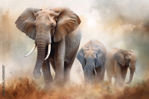 The Majestic Elephant in Sepia: A Watercolor Painting