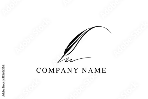 Quill Feather Pen, Minimalist Signature Handwriting logo design vector