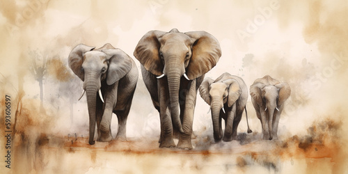 The Majestic Elephant in Sepia: A Watercolor Painting