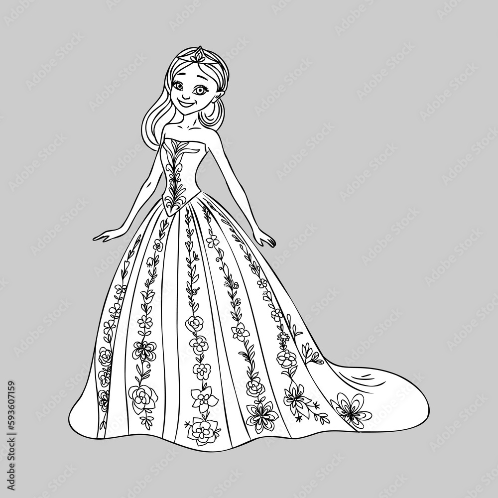 Fototapeta premium Cute little princess, Hand drawn art. Colorful art for coloring book, fashion, games, cards, diary, notebook, cover. Vector illustration.
