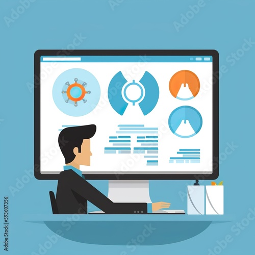 An illustration of a consultant analyzing data on a computer, representing data analysis and consulting services.