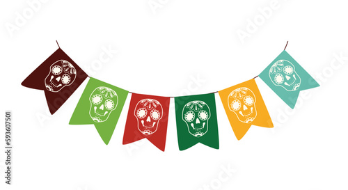 Concept Welcome to Mexico celebration flags. This illustration features a vibrant and colorful display of celebration flags commonly seen in Mexico. Vector illustration.
