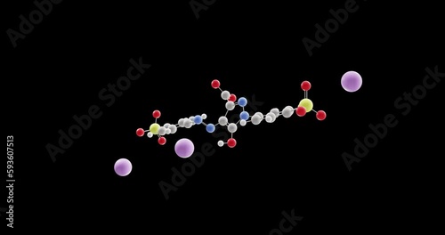 Tartrazine propionate molecule, rotating 3D model of food dye E102, looped video with alpha channel photo