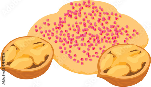 Homemade dessert icon isometric vector. Walnut and homemade shortbread cookie. Dessert, food concept