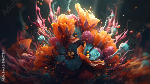 Surreal & Psychedelic flower illustration. Generative AI. 
